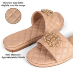Load image into Gallery viewer, Eusibb Flat Sandals for Women Slides Nude Womens Flat Sandals Dressy Sandals Women Elegant with Memory Foam Quilted Comfortable Slip On Beach Sandals
