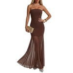 Load image into Gallery viewer, Curvphilo Strapless Bodycon Maxi Dress Women Double Lined Modal Mesh Formal Cocktail Party Wedding Guest Dress (Double Lined, US, Alpha, Medium, Regular, Regular, Chocolate Brown)
