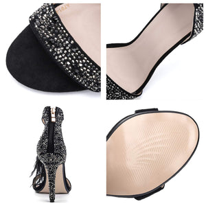 azmodo Women's Wedding Dress Party & Evening Stiletto Heel Pearl Rhinestones Tassel (Black, 6.5)