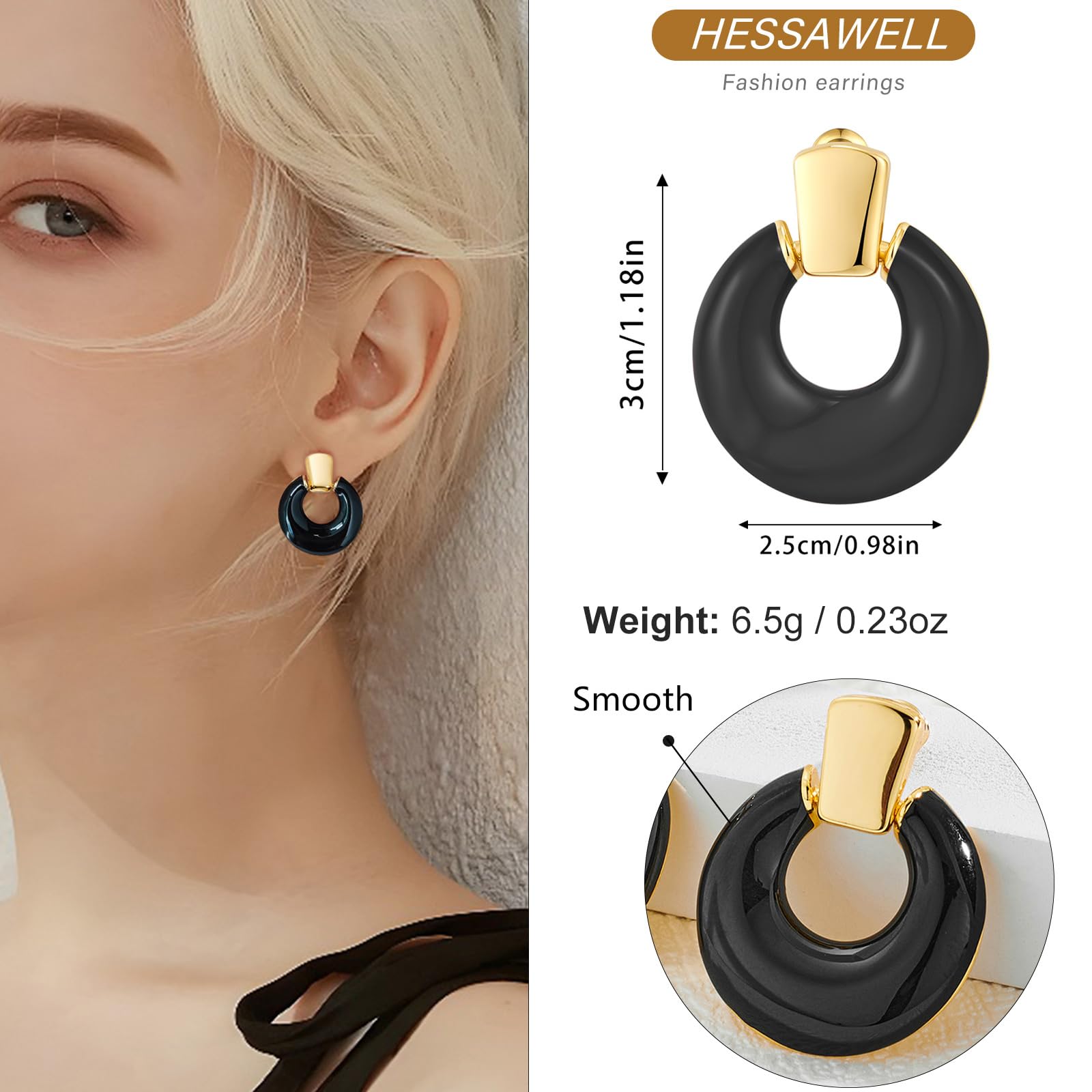Black Dangle Earrings for Women Statement Chunky Small Gold Drop Earrings Door Knock Shape Dangling Earrings Party Jewelry