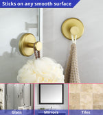 Load image into Gallery viewer, HOME SO Suction Cup Hooks for Shower, Bathroom, Kitchen, Glass Door, Mirror, Tile – Loofah, Towel, Coat, Bath Robe Hook Holder for Hanging up to 15 lbs – Waterproof, Matte Brushed Satin Gold (4-Pack)
