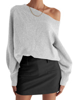 Load image into Gallery viewer, Saodimallsu Womens Off The Shoulder Sweater Long Sleeve Boat Neck Pullover 2025 Casual Trendy Loose Knit Tops Light Grey
