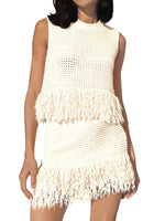Load image into Gallery viewer, Fisoew Womens 2 Piece Crochet Outfits Sleeveless Knit Sweater Tops Fringe Skirts Summer Vacation Sets Beach Cover Ups
