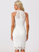 Load image into Gallery viewer, Allegra K Halter Formal Dress for Women's Sleeveless Bodycon Wedding Guest Cocktail Lace Sheath Dress Medium White
