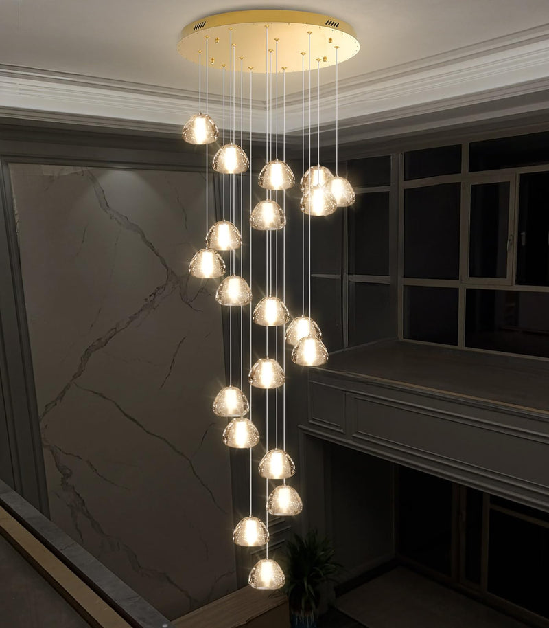 dolria Gold Modern Crystal Chandelier for Staircases 157" Long Adjustable Ceiling Light for Entrance 3000K LED Hanging Lighting Living Room Hallway Entryway