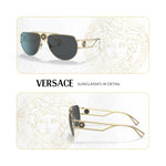 Load image into Gallery viewer, Versace VE2231 100287 60MM Gold/Dark Grey Pilot Sunglasses for Women +Bundle with Accessory Eyewear Kit
