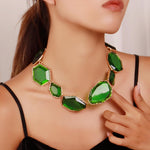 Load image into Gallery viewer, Firstmeet Vintage Resin Rhinestone Necklace Irregularly Shaped Elegant Crystal Collar for Women(XL-1240-Green)
