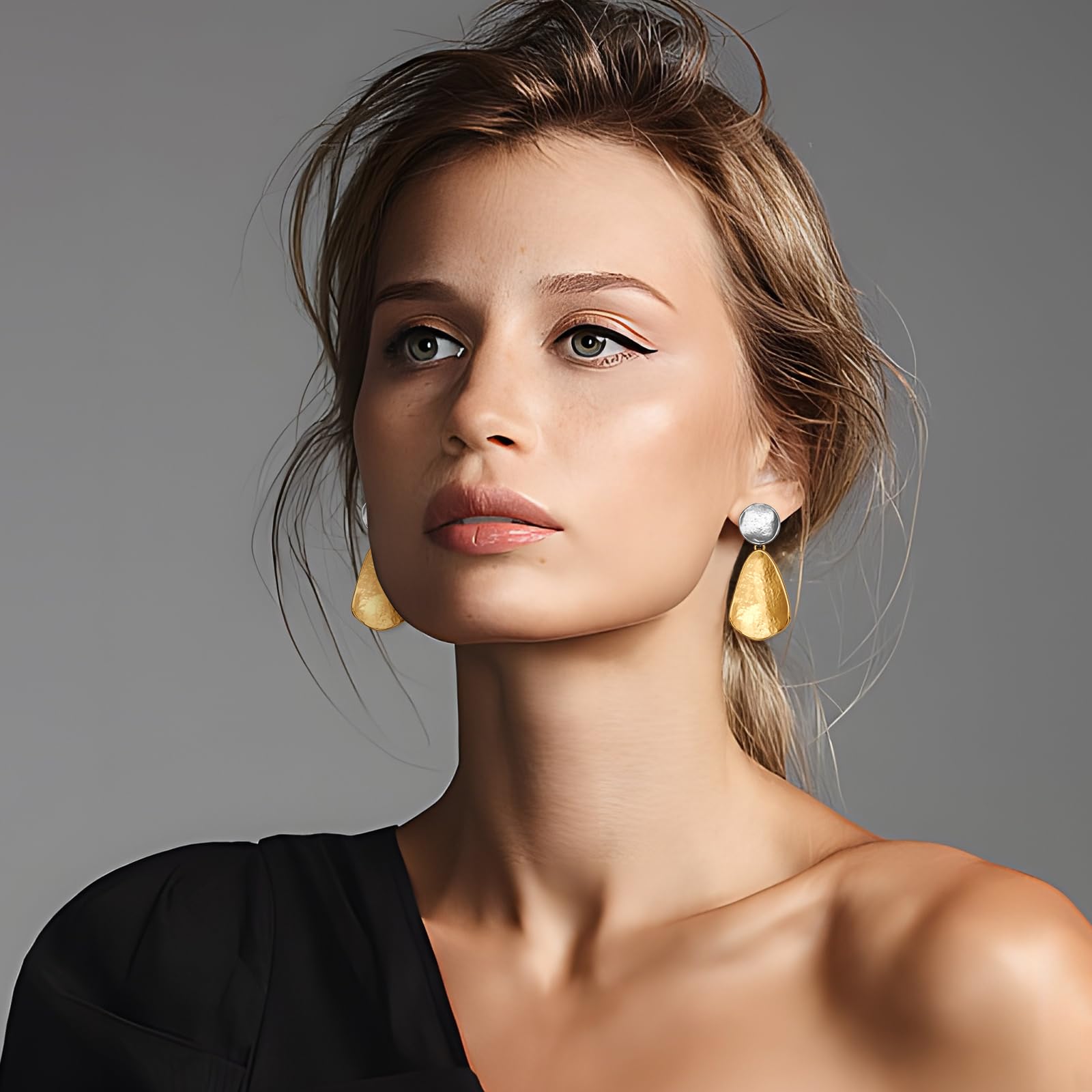 YUJIE Gold Earrings for Women Geometric Chunky Dangle Earring Trendy Two-Tone statement Jewelry