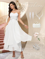 Load image into Gallery viewer, HomRain White Wedding Dresses for Women Bride 2026, Semi Formal Long Dress for Teens Graduation with V-Neck &amp; Fancy, Lace Chiffon Clothing for Beach &amp; Spring, White M
