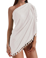 Load image into Gallery viewer, Eicolorte Beach Sarong Pareo Womens Semi-Sheer Swimwear Cover Ups Short Skirt with Tassels
