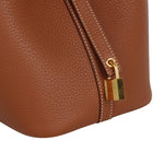 Load image into Gallery viewer, Lafillmiss Genuine Leather Bucket Bag for Women Handheld tote bag with metal clasp, bohemian-style market tote bag, suitable for everyday use and travel, Gift Ready Handbag(Brown)
