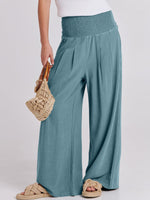 Load image into Gallery viewer, ANRABESS Women Linen Palazzo Pants Summer Boho Wide Leg High Waist Casual Lounge Pant 2025 Beach Travel Vacation Outfits Lake Large
