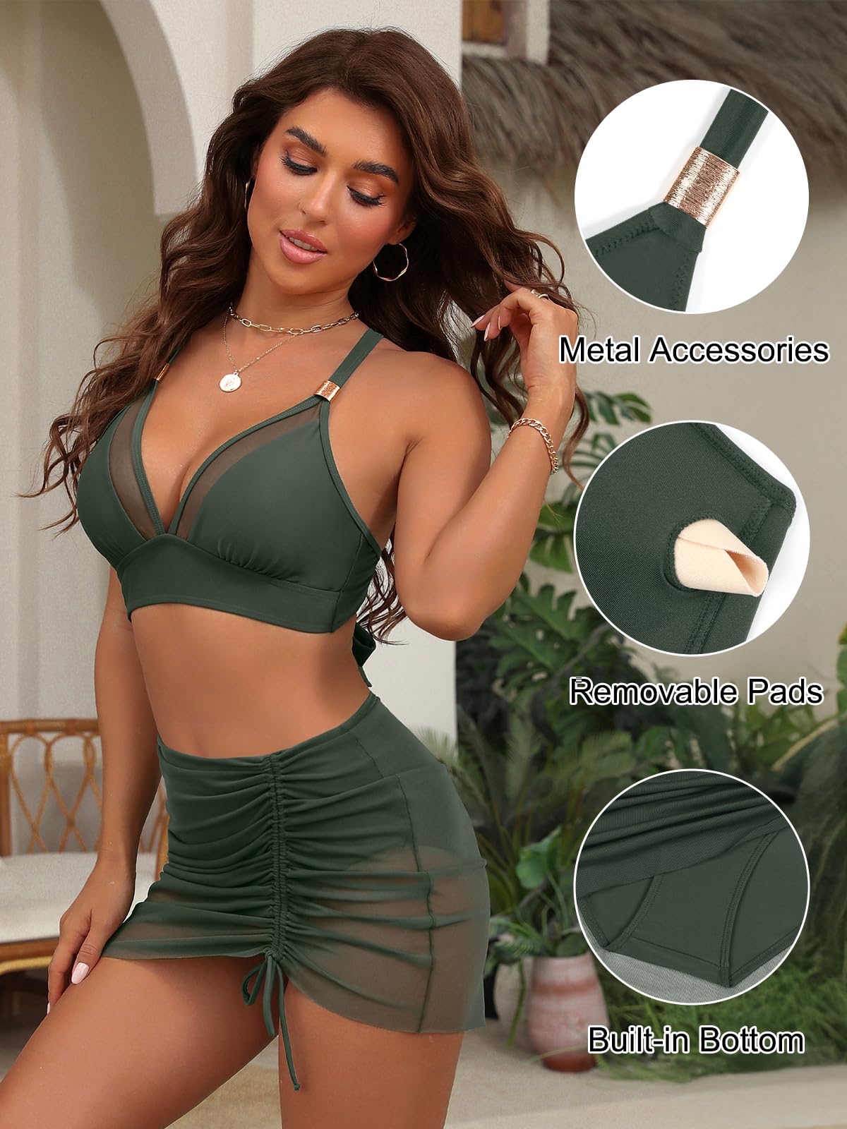 Blooming Jelly Womens High Wasited Bikini Sets Tummy Control Bathing Suit Modest Swim Suits 2025 (M, Army Green)