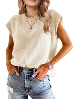 Load image into Gallery viewer, Seiciviy Womens Cap Sleeve Tops 2025 Trendy Tank Top Loose Knit Sweater Vests Cute Shirts Outfits Spring Fall Summer Tops Beige
