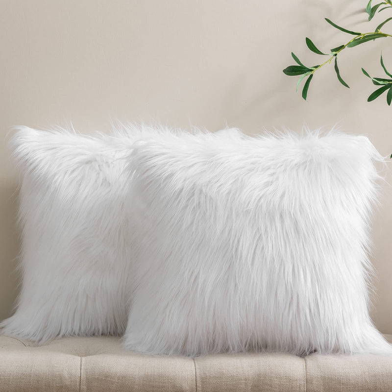 Phantoscope Pack of 2 Faux Fur Solid Throw Decorative Pillow Cover Cushion Covers Luxury Soft Decorative Pillowcase Fuzzy Pillow Covers for Bed/Couch,White 26 x 26 Inches