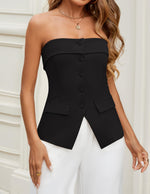 Load image into Gallery viewer, ZESICA Women&#39;s 2025 Trendy Strapless Blazer Vests Summer Dressy Tube Vest Tops Elegant Clothes,Black,Medium
