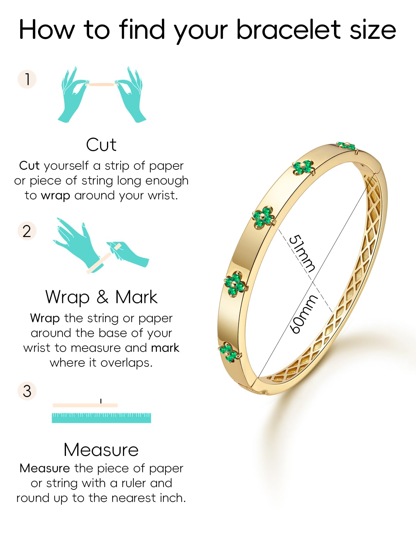 TIMELESSTAR Emerald Gold Bangle Bracelets for Women Gifts Four Leaf Clover Bracelet Moissanite Diamond Tennis 925 Sterling Silver 18k Plated Cute Friendship Dainty Womens Bangles Stack Non Tarnish