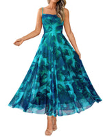 Load image into Gallery viewer, BTFBM Women Summer Floral Maxi Dresses Elegant Spaghetti Strap Dress Printed Party Dress Beach Long Dresses(Floral Lake Blue,Medium)
