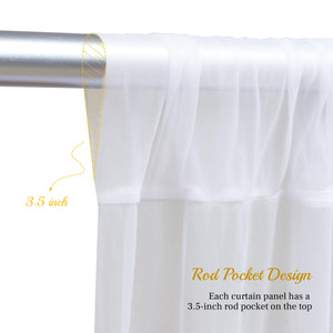 10×8ft White Tulle Curtain Backdrop with Lights String for Parites, Sheer Backdrop Curtain Drapes for Wedding Photo Baby Shower Photography Birthday Party