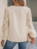 Load image into Gallery viewer, CUPSHE Women Floral Scalloped Top Lace Blouses V Neck Shirts Cream M
