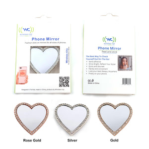 Wireless City Diamond Bling Makeup Mirror for Phone Cases Cell Phone Mirror for Makeup (Heart Shape Phone Mirror-Silver)