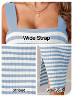 Load image into Gallery viewer, MEROKEETY Women&#39;s 2025 Summer Spring Bodycon Midi Dress Vacation Sleeveless Ribbed Knit Striped Party Sweater Dresses, Blue, S

