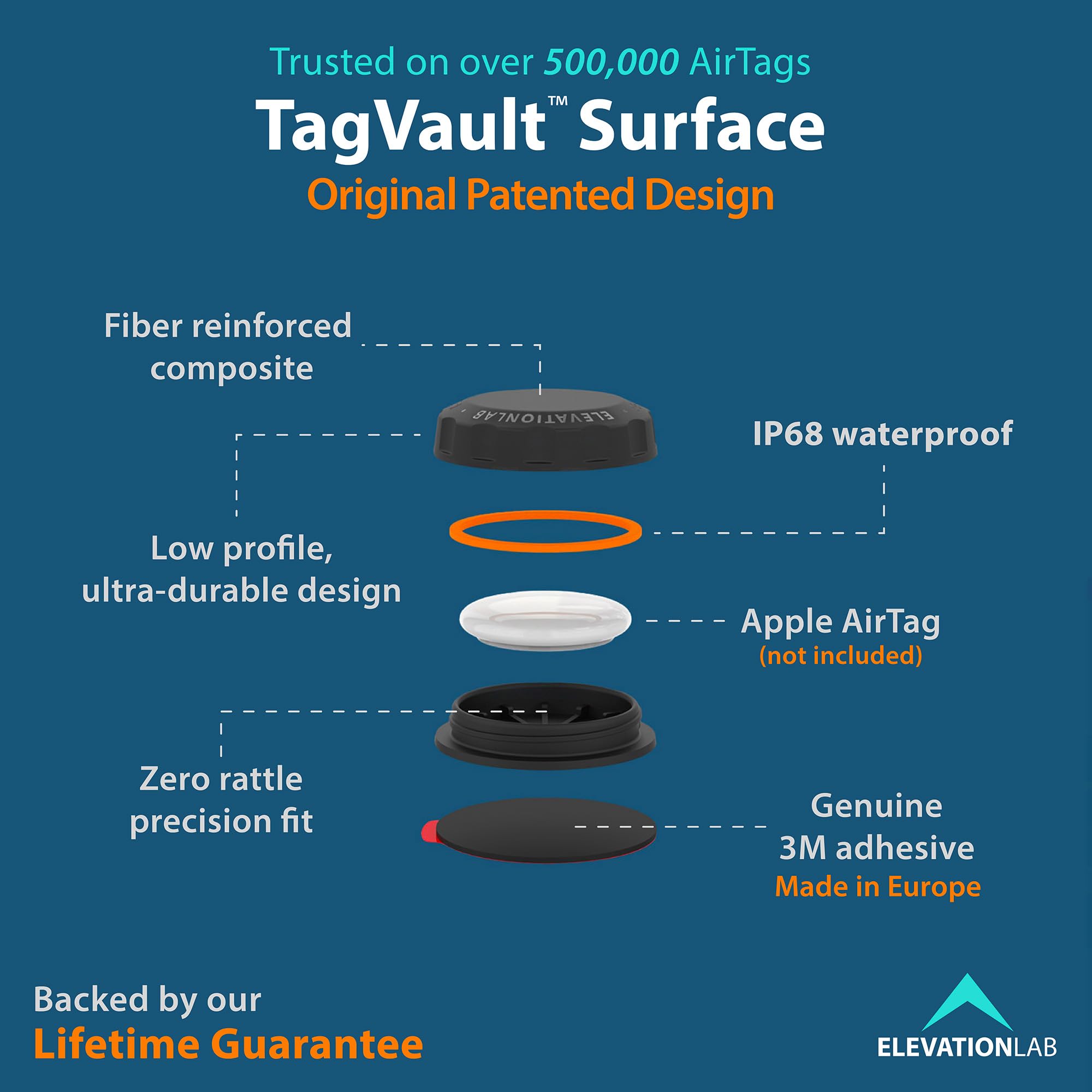 Elevation Lab AirTag Adhesive Mount (4 Pack) - TagVault™ - The Original Waterproof AirTag Stick-On Holder | 3M VHB, Indestructible, Screw-On Design, Find Your Bike, Car, & More