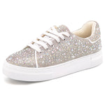Load image into Gallery viewer, Suokdil Sparkle Rhinestone Sneakers for Women - Bling Fashion Bedazzled Platform Tennis Shoes - White Glitter, Sequin Wedding and Party Shoes
