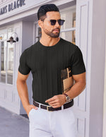 Load image into Gallery viewer, COOFANDY Mens Dress T Shirts Summer Short Sleeve Sweater Shirt Knitted Crewneck Tee Shirt Black
