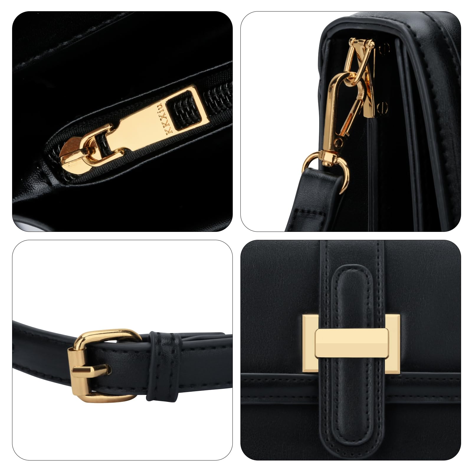 KKXIU Black Designer Crossbody Bags - Purses for Women Vegan Leather Purses and Handbags Shoulder Top Handle Bag