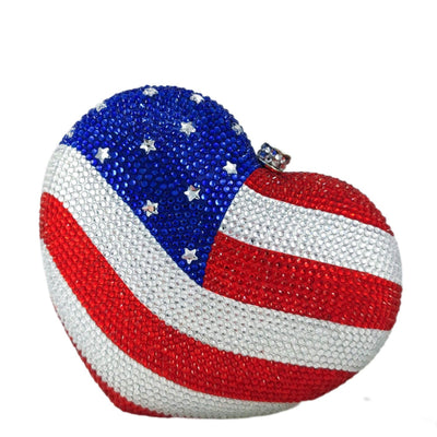 Boutique De FGG The American National Flag Crystal Clutch Purse for Women Evening Bags Party Chain Shoulder Handbags,Mini,Heart
