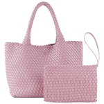 Load image into Gallery viewer, SporGenius Woven Tote Bag for Women, Vegan Leather Handwoven Bags with Small Handmade Purse, Large Travel Braided Top Handle Handbags (Pink)

