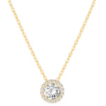 Load image into Gallery viewer, PAVOI 14K Gold Plated Post Faux Diamond Round Solitaire Pendant Halo Necklace in Yellow Gold

