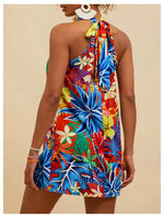 Load image into Gallery viewer, Floerns Women's Sleeveless Floral Print Sundress Halter Neck A Line Short Dress Orange Red Multi Small
