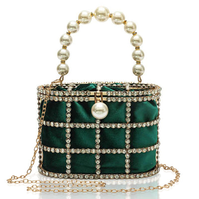 CARIEDO Evening Handbag Women Clutch Purses with Pearl Diamonds for Wedding Prom Birthday Party Dinner Accessories (Green)