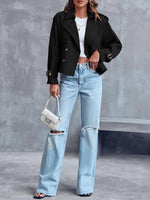Load image into Gallery viewer, Saodimallsu Women Crop Double Breasted Trench Coat Raglan Sleeve Work Office Cropped Jacket With Pockets
