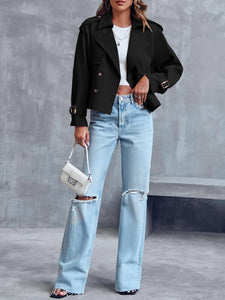 Saodimallsu Women Crop Double Breasted Trench Coat Raglan Sleeve Work Office Cropped Jacket With Pockets