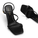 Load image into Gallery viewer, Viciously Vixen Women's Strappy Kitten Heels Square Open Toe Sandals Party Wedding Ankle Strap Shoes,All Black, 9
