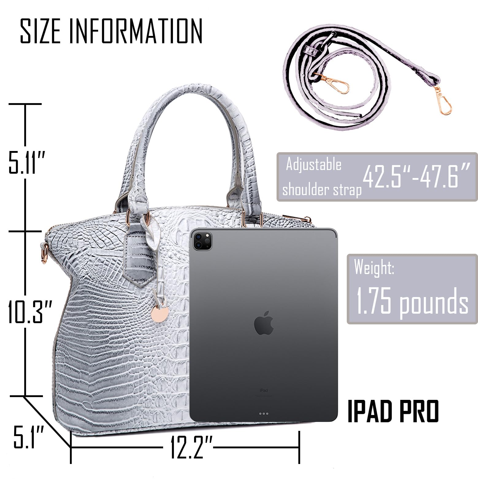 Crocodile Leather Tote Purse for Women Large Capacity Satchel Handbag with Strap Crossbody Bag for Work & Travel