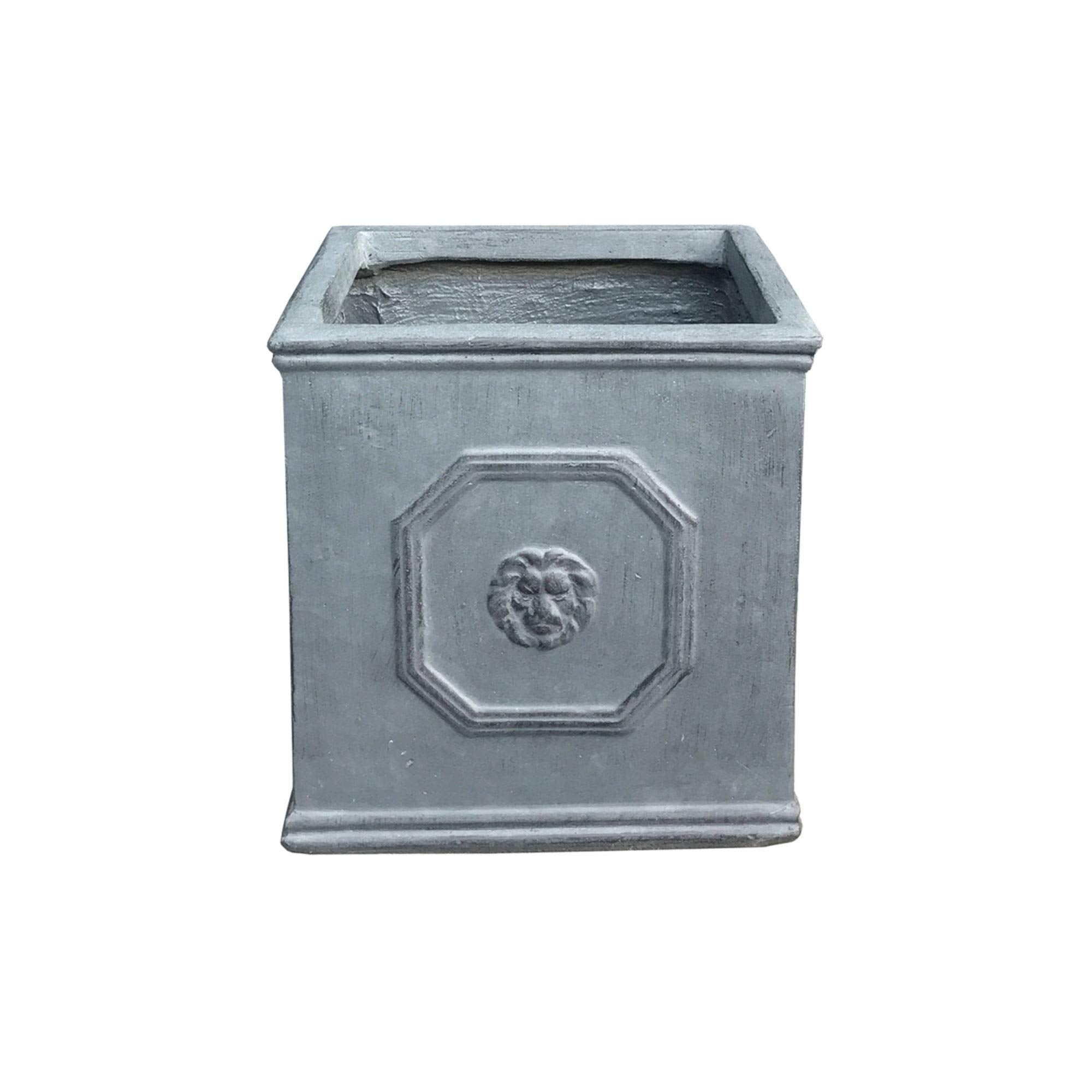 Kante Square Lion Head Concrete Planter, Classic English Style Plant Pot with Drainage Hole and Rubber Plug for Indoor Outdoor Garden Patio Home, 12.6"x12.6"x12.6" Antique Gray