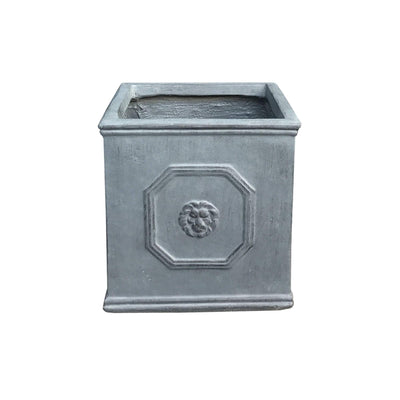 Kante Square Lion Head Concrete Planter, Classic English Style Plant Pot with Drainage Hole and Rubber Plug for Indoor Outdoor Garden Patio Home, 12.6"x12.6"x12.6" Antique Gray