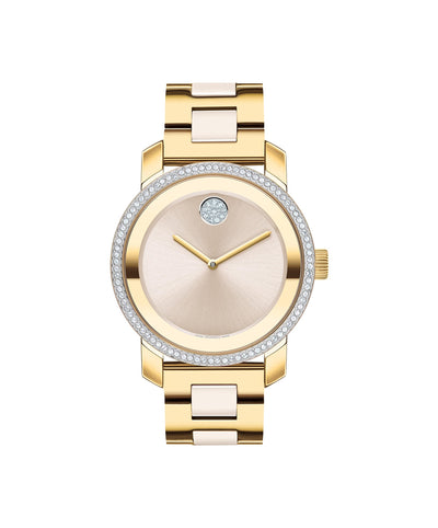 Movado Bold Iconic Women's Watch - Swiss Quartz 2H Movement, Stainless Steel Ceramic Center Link Bracelet - 3 ATM Water Resistance - Sparkling Crystal Details for Her - 36mm