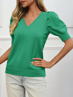 Load image into Gallery viewer, Women's Puff Short Sleeve Sweater Tops 2025 Spring Summer Trendy Casual T Shirts Blouses Bright Green

