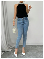 Load image into Gallery viewer, RoseSeek Women's Summer Halter Tops Beaded Sleeveless Blouses Casual Dressy Elegant Work Blouse Shirts Black Large
