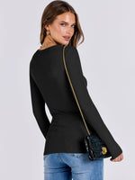 Load image into Gallery viewer, ANRABESS Women Long Sleeve Crewneck Rib Knit Slim Fit Shirts Basic Tee Tops 2025 Casual T-Shirt Going Out Workout Outfits Black Medium
