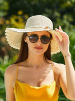Load image into Gallery viewer, Verdusa Women&#39;s Scalloped Wide Brim Straw Sun Hats Boho Beaded Beach Hat Beige One-Size
