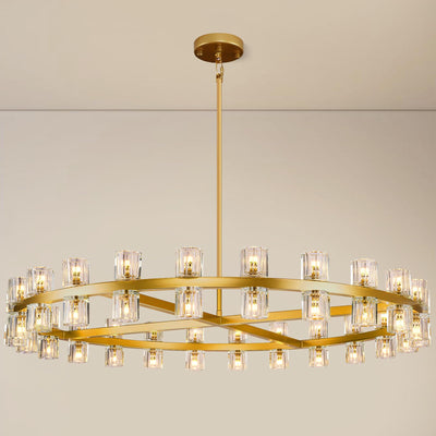 K9 Crystal 48-Light Round Chandelier, 48" Gold Chandeliers for Living Room, Modern Farmhouse Wagon Wheel Chandeliers For Dining Room,Entryway,Foyer,Includes G4 Bulbs Arcachon Brass Chandelier