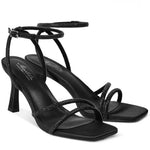 Load image into Gallery viewer, Mostrin Black Strappy Rhinestone Heels for Women Ankle Strap Lace Up Square Open Toe Heels Stiletto High Heeled Sandals for Wedding, Prom, Party, Daily Size 9
