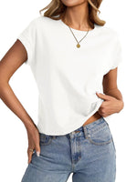 Load image into Gallery viewer, EasyGala Womens Cap Sleeve Crop Tops Cotton T Shirts Crewneck Loose Fit Short Sleeves Tee Summer Fashion Clothes 2025 A-White
