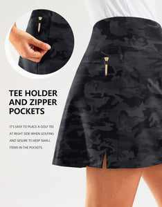 SANTINY 16" Golf Skorts Skirts for Women Zipper Pockets Women's High Waisted Tennis Skirt Athletic Skort (Grey Camo_M)